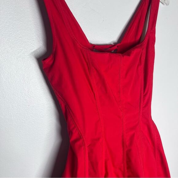 New House of CB Mariabella Dress Red Corset Midi Cotton Dress Lace Up Back Sz S - Picture 5 of 9